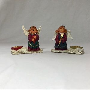 Christmas Angel Resin Candle Holders Set of Two